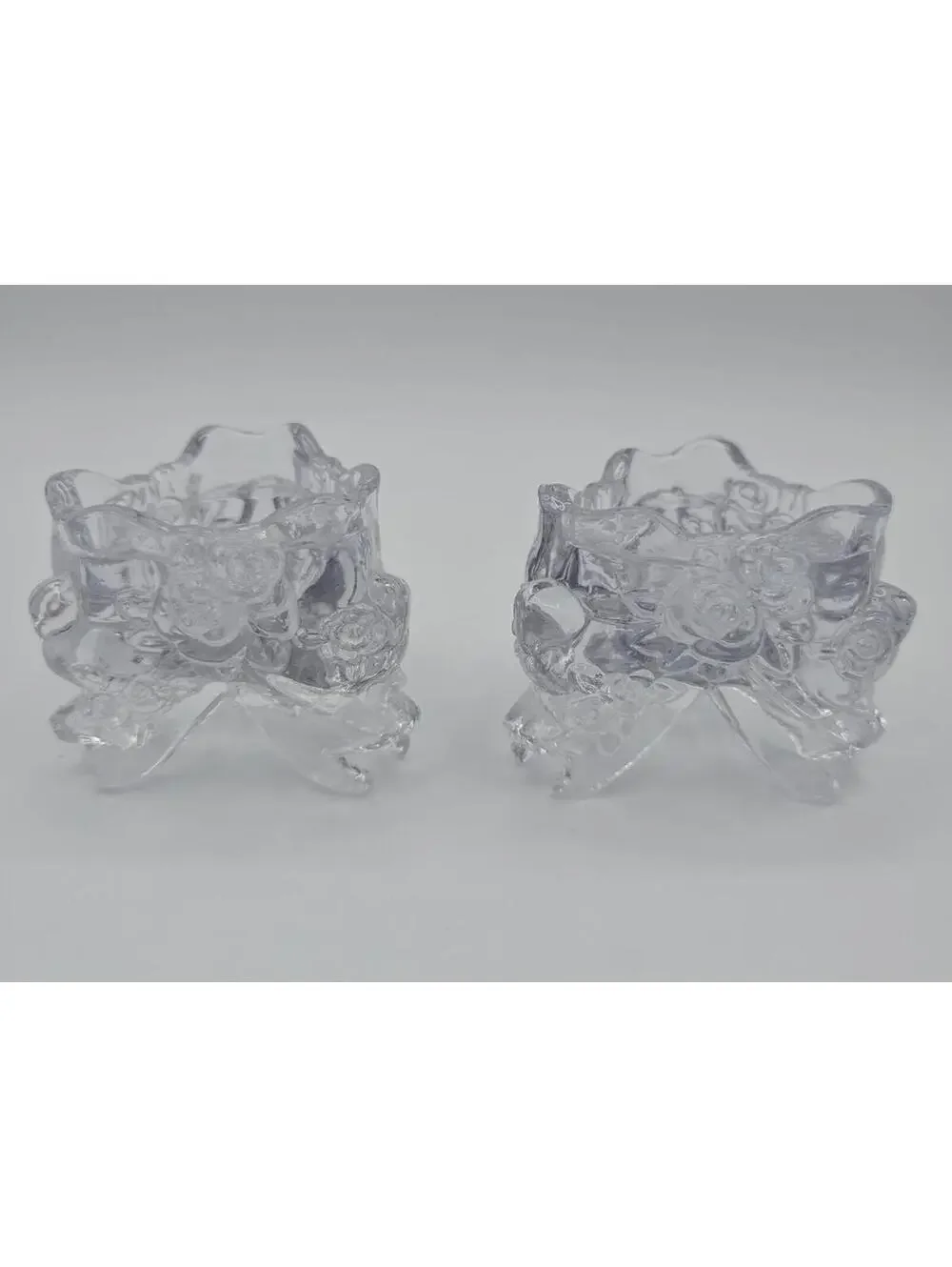 Vintage Floral Glass Candle Holders Pair Rose Bow Romantic Decor